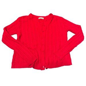 Vintage La Bonne Vie Women Red CableKnit Button Front Cardigan Sweater Classic L